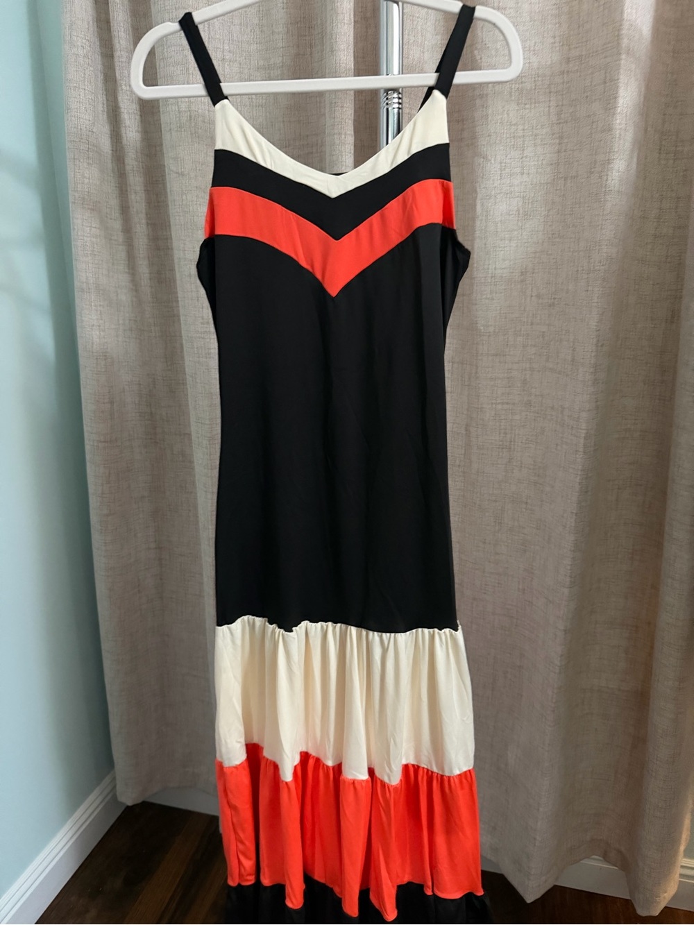 CHICME Black, Cream & Red Chevron Spaghetti-Strap Maxi Dress